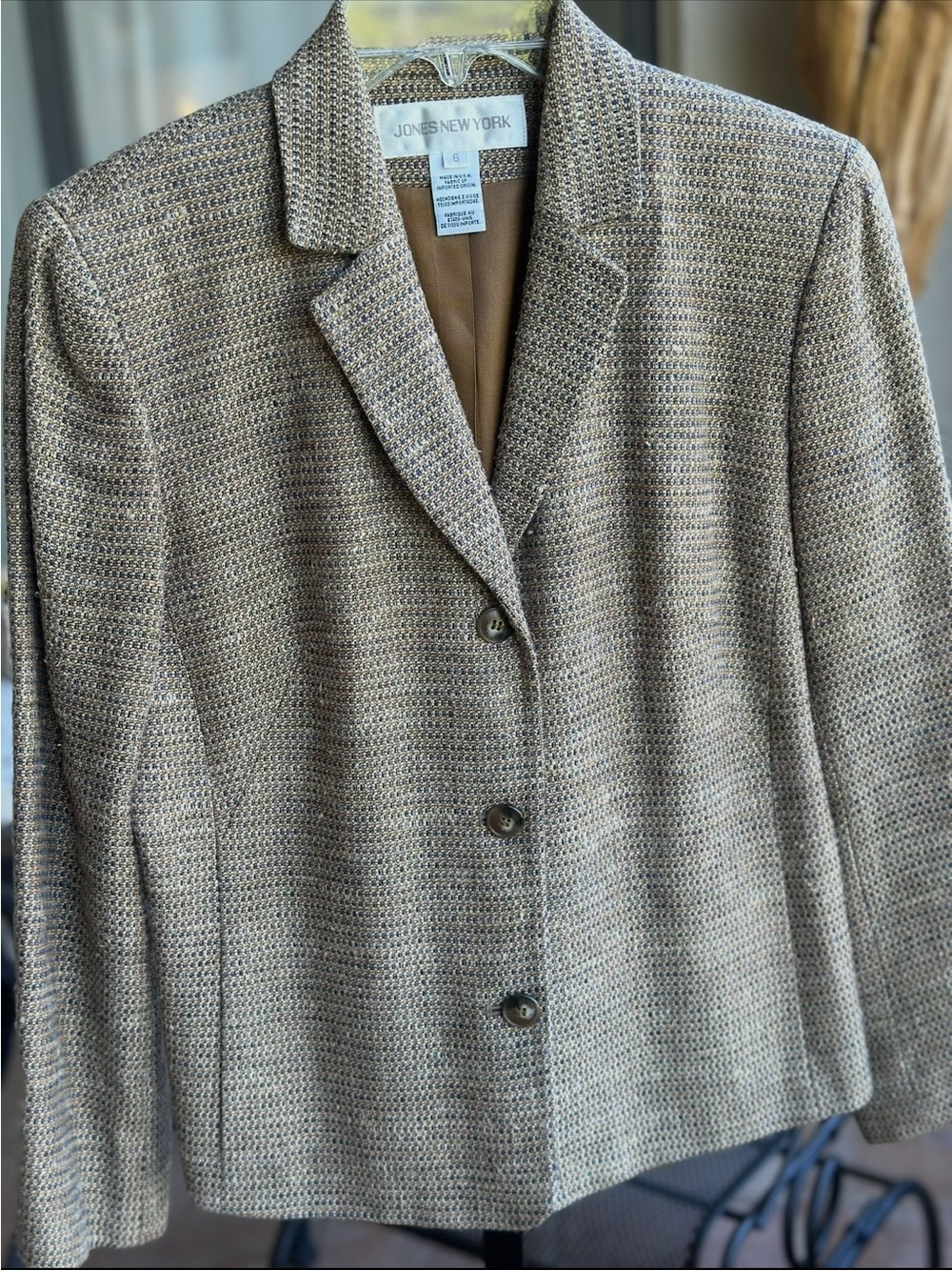 Jones New York Taupe Tweed Single-Breasted Blazer